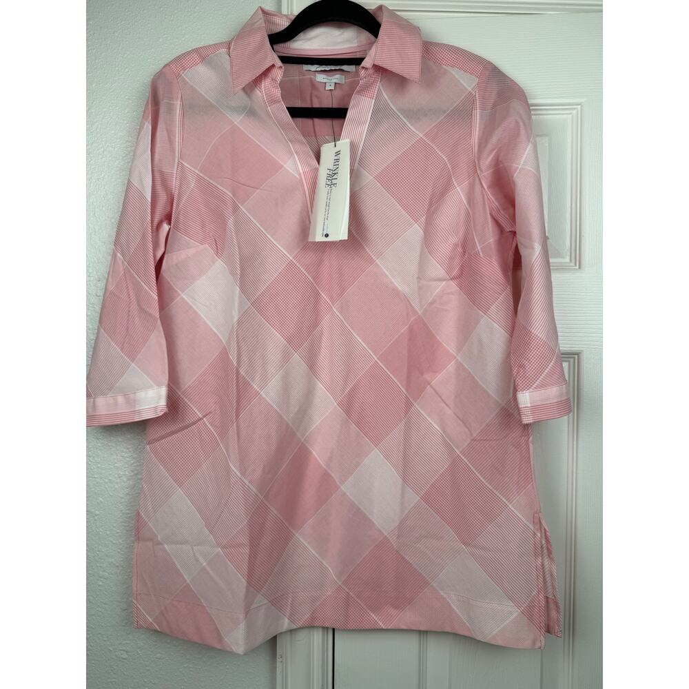Foxcroft NYC NWT Pink Mix Gingham Wrinkle Free Blouse Size 4 Strawberry